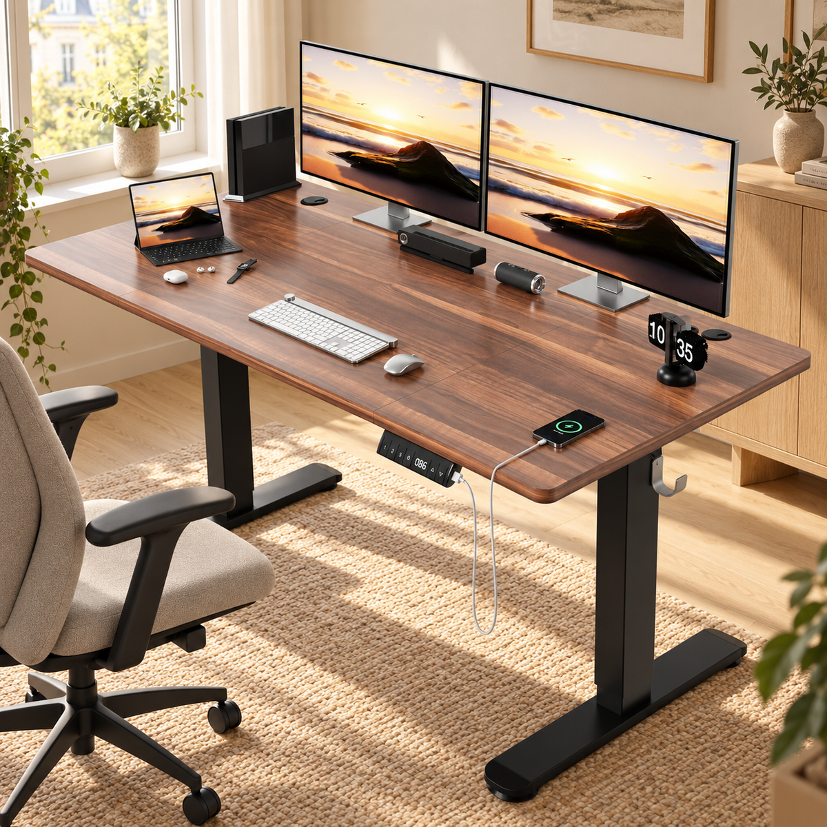 Majorelle Vela Flow Pro — Bureau assis-debout — 140 × 70 cm — dans un espace de travail ; accessoires non inclus