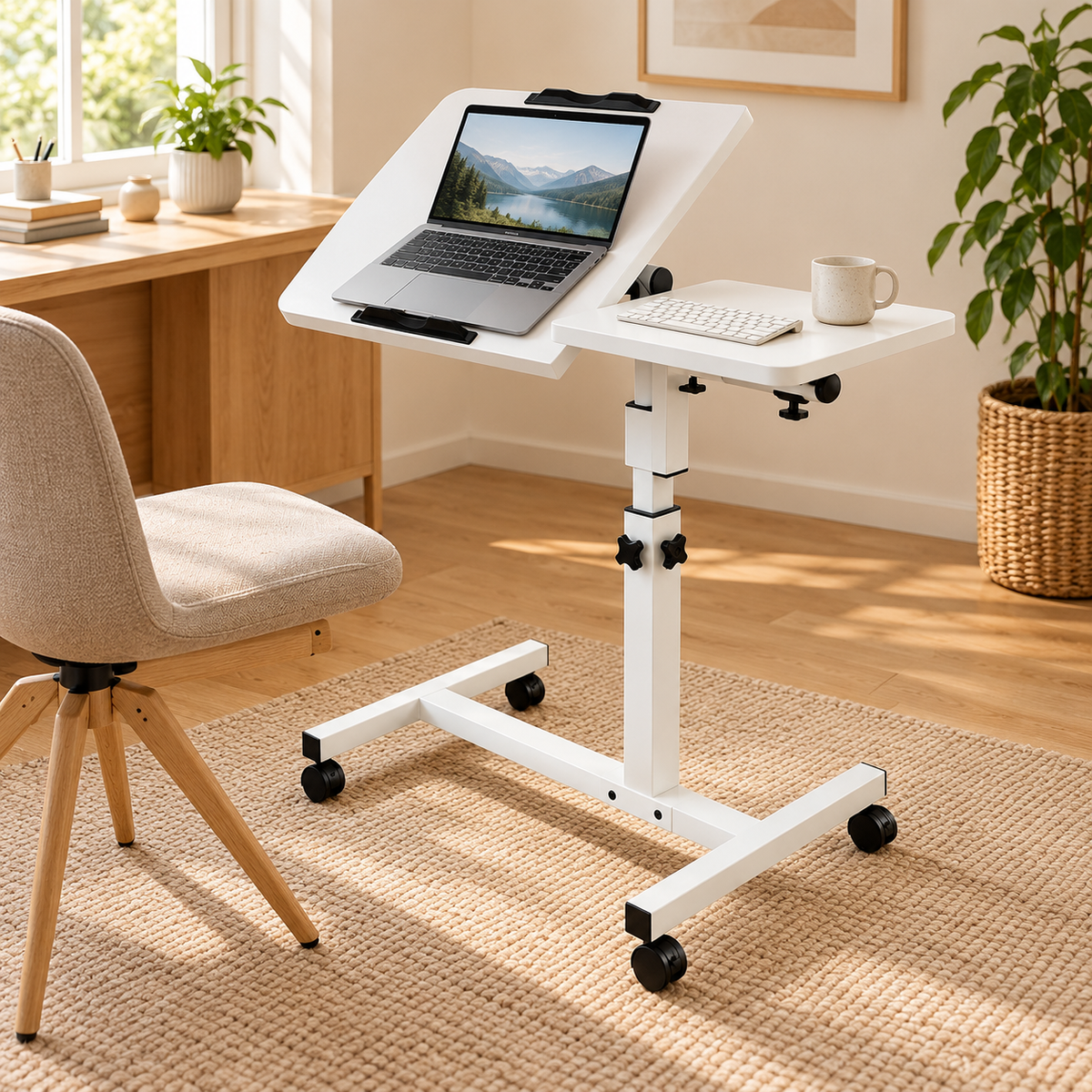 Majorelle Noma Split — Table mobile pour ordinateur — dans un espace de travail ; accessoires non inclus
