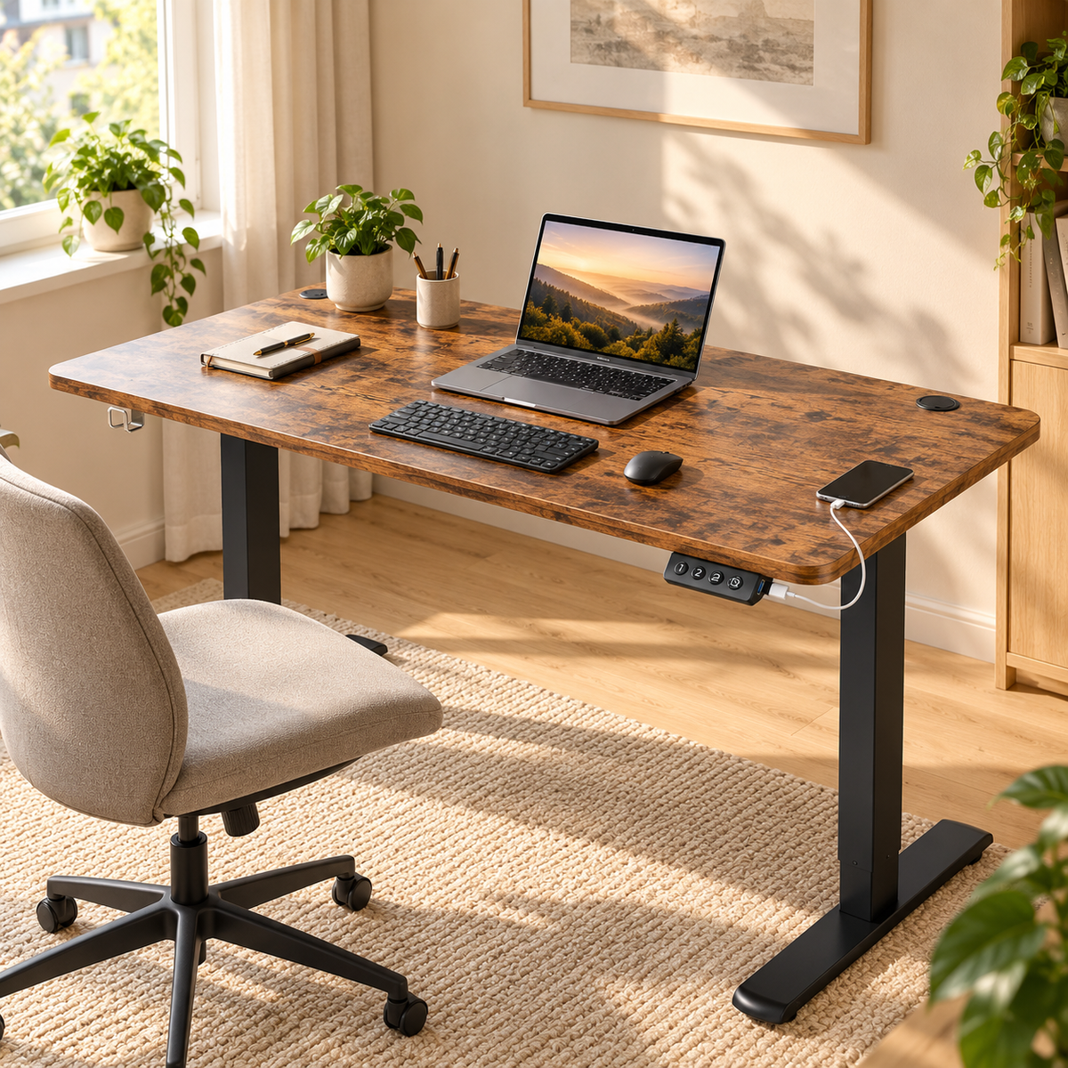 Majorelle Vela Connect Pro — Höhenverstellbarer Schreibtisch — 140 × 60 cm — im Arbeitsbereich; Zubehör nicht enthalten