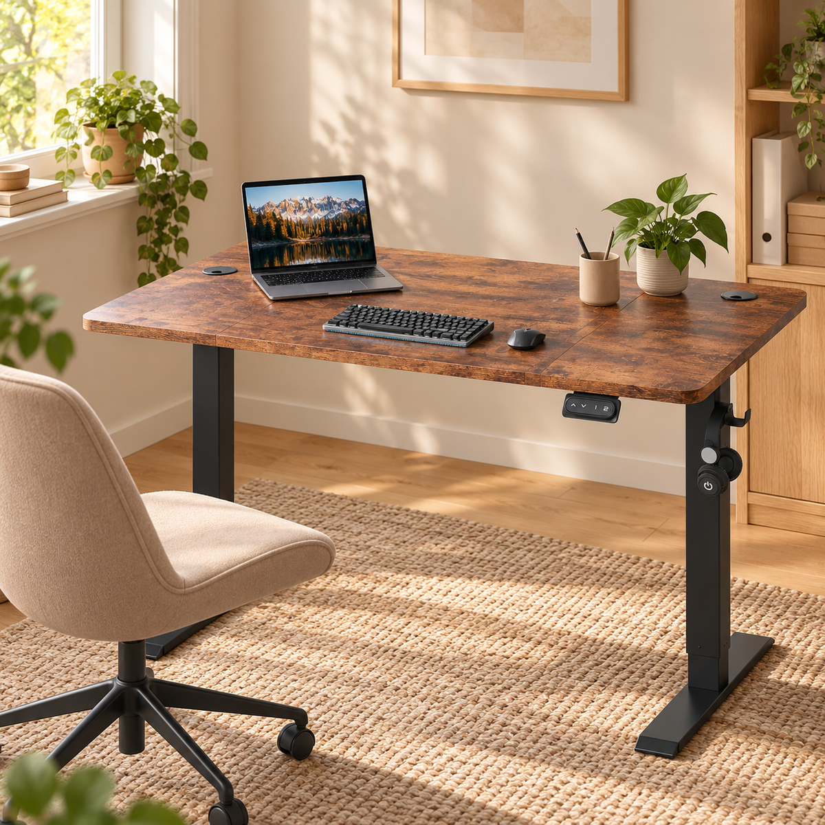 Majorelle Vela Standing Desk — 120 × 60 cm — workspace view; accessories not included