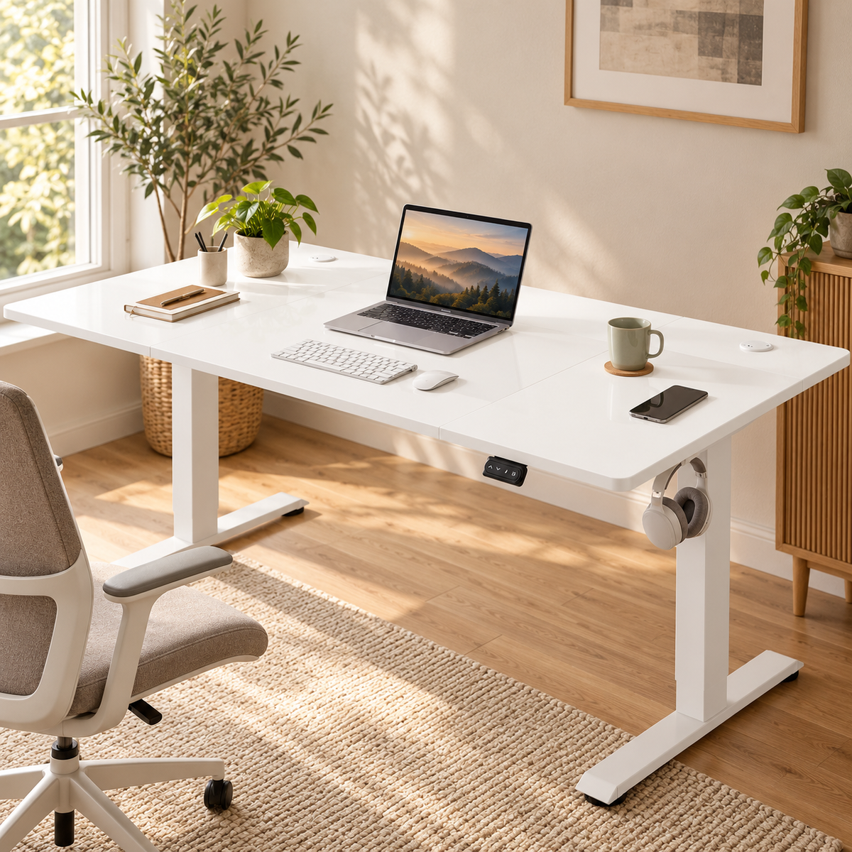 Majorelle Vela Max Deep Standing Desk — 160 × 80 cm — workspace view; accessories not included