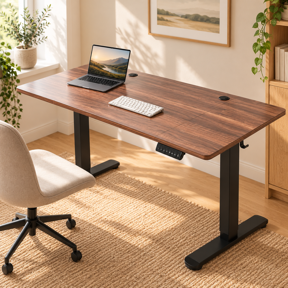 Majorelle Vela Flow Pro — Höhenverstellbarer Schreibtisch — 140 × 70 cm — im Arbeitsbereich; Zubehör nicht enthalten