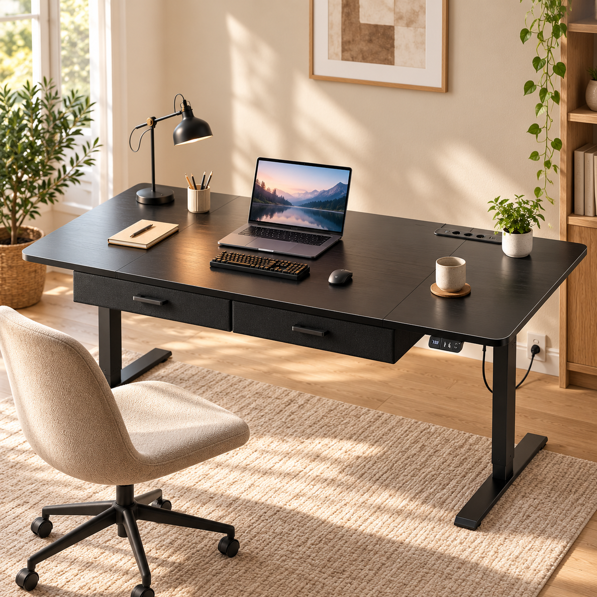 Majorelle Cavo Drawer Max — Bureau assis-debout — 160 × 80 cm — dans un espace de travail ; accessoires non inclus