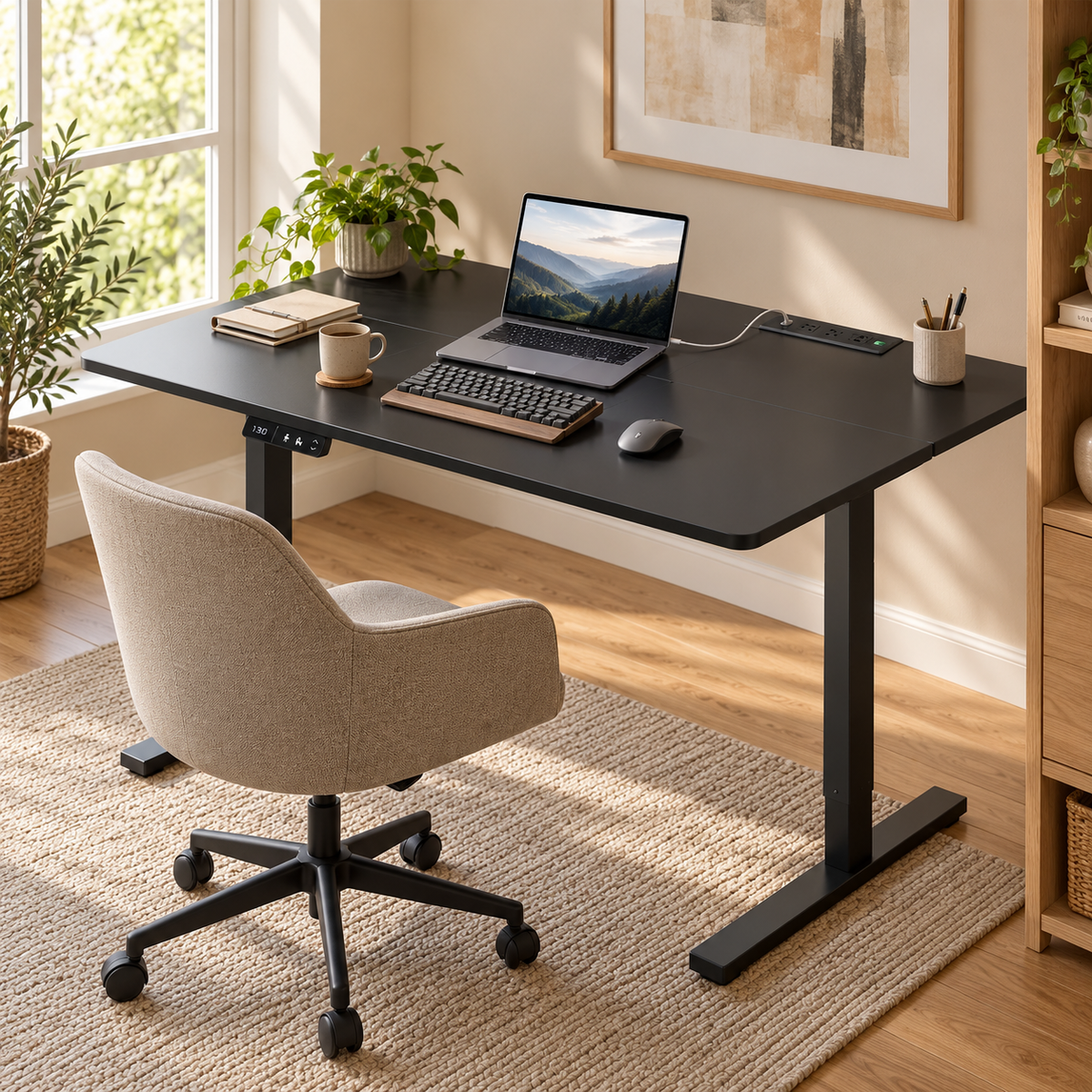 Majorelle Cavo Connect Pro — Bureau assis-debout — 140 × 60 cm — dans un espace de travail ; accessoires non inclus