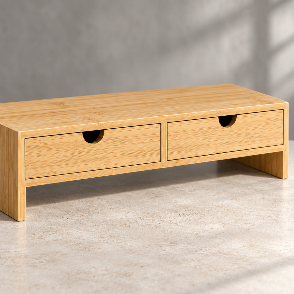 Majorelle Sora Monitor Stand — 47 cm — drawer fronts and bamboo detail