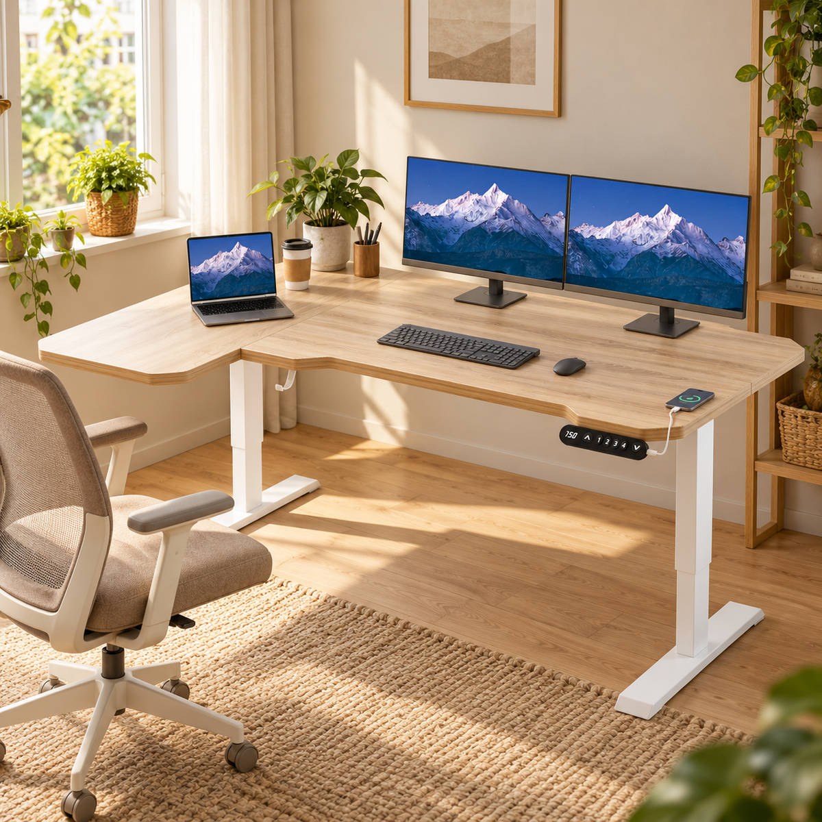 Majorelle Arcera Pro — Bureau assis-debout — 150 × 101 cm — dans un espace de travail ; accessoires non inclus