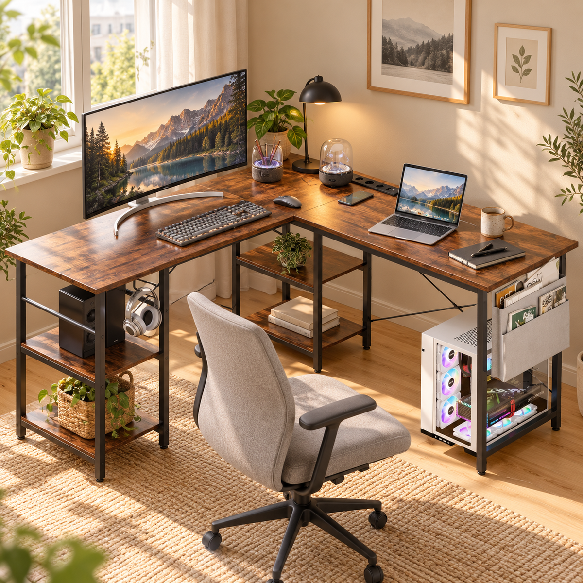Majorelle Corda — Bureau — 140 × 140 / 230 cm — dans un espace de travail ; accessoires non inclus