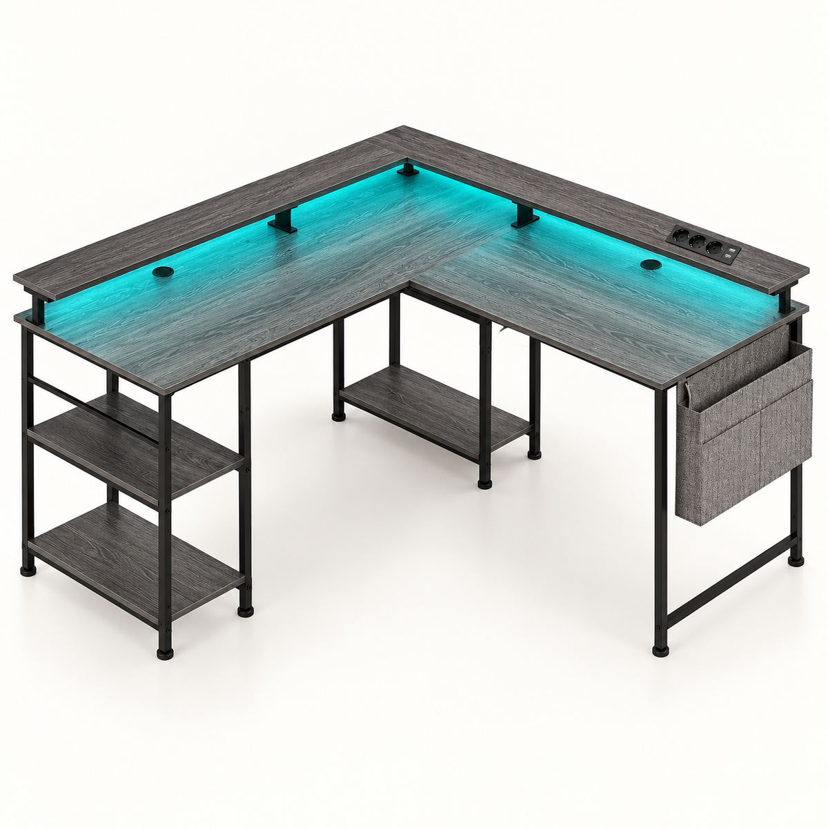 Majorelle Corda Glow Desk — 140 × 140 / 220 × 60 cm — studio view