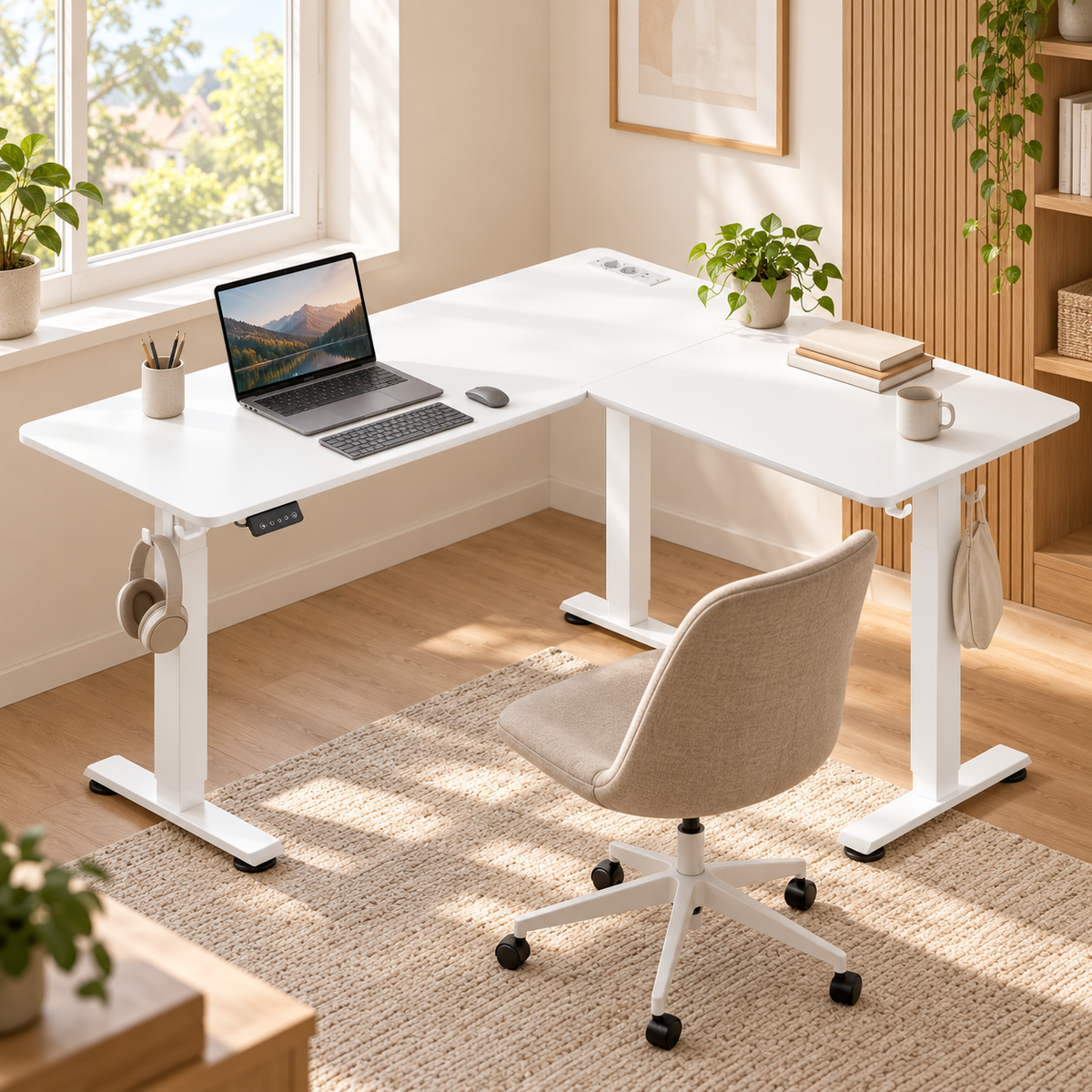 Majorelle Arcera Max Standing Desk — 160 × 140 cm — workspace view; accessories not included